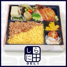 【しらに田デリ】鶏照り焼きと二色飯弁当  [幅19.5/奥19.5/高4.0]